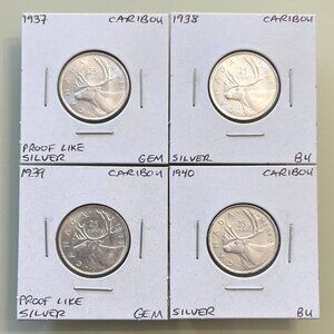 Canada 1937, 1938, 1939 & 1940 Silver 25 Cent Quarters! 4 Coins Total